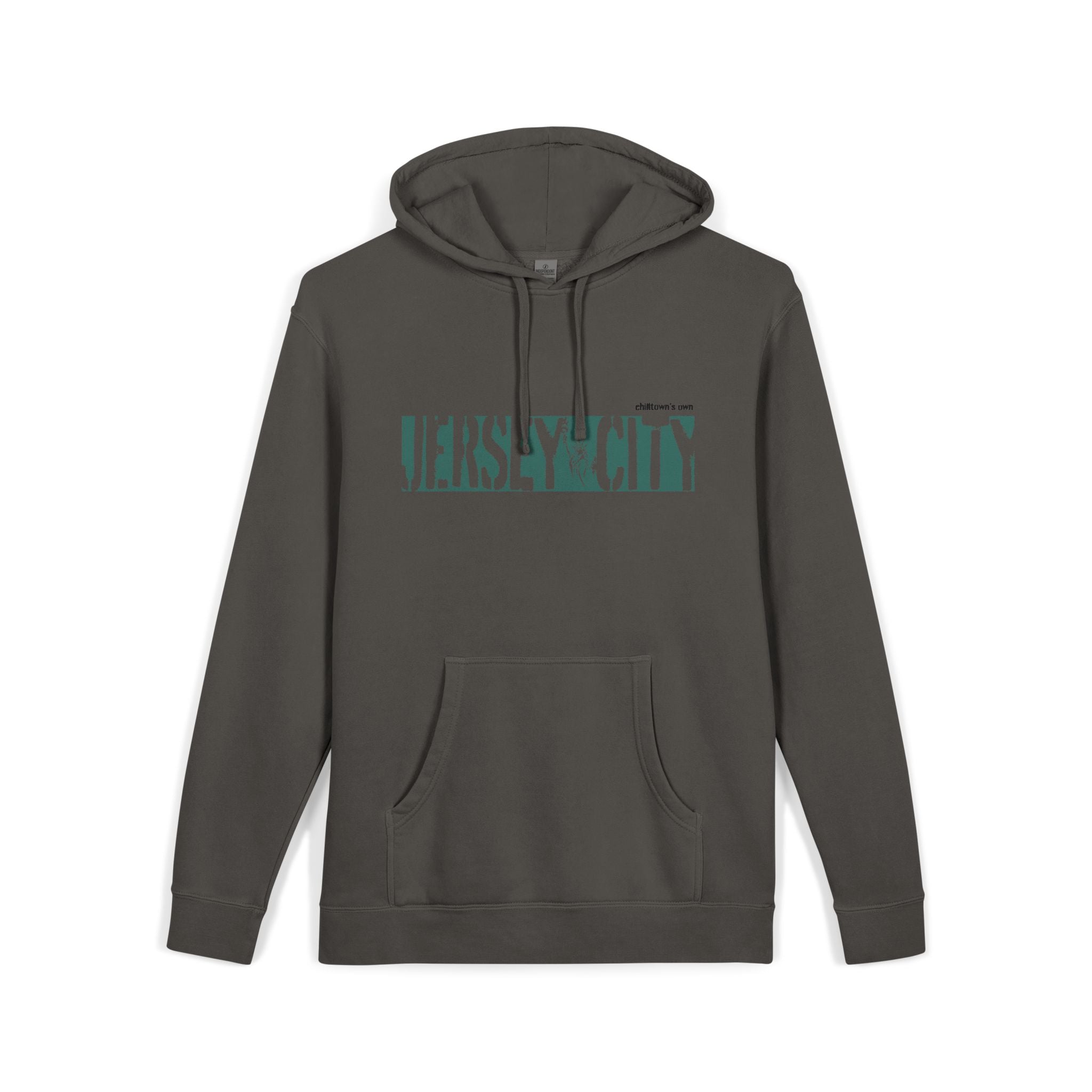 Jersey City Vintage Pigment-Dyed Hoodie — Distressed Green Logo Sweatshirt