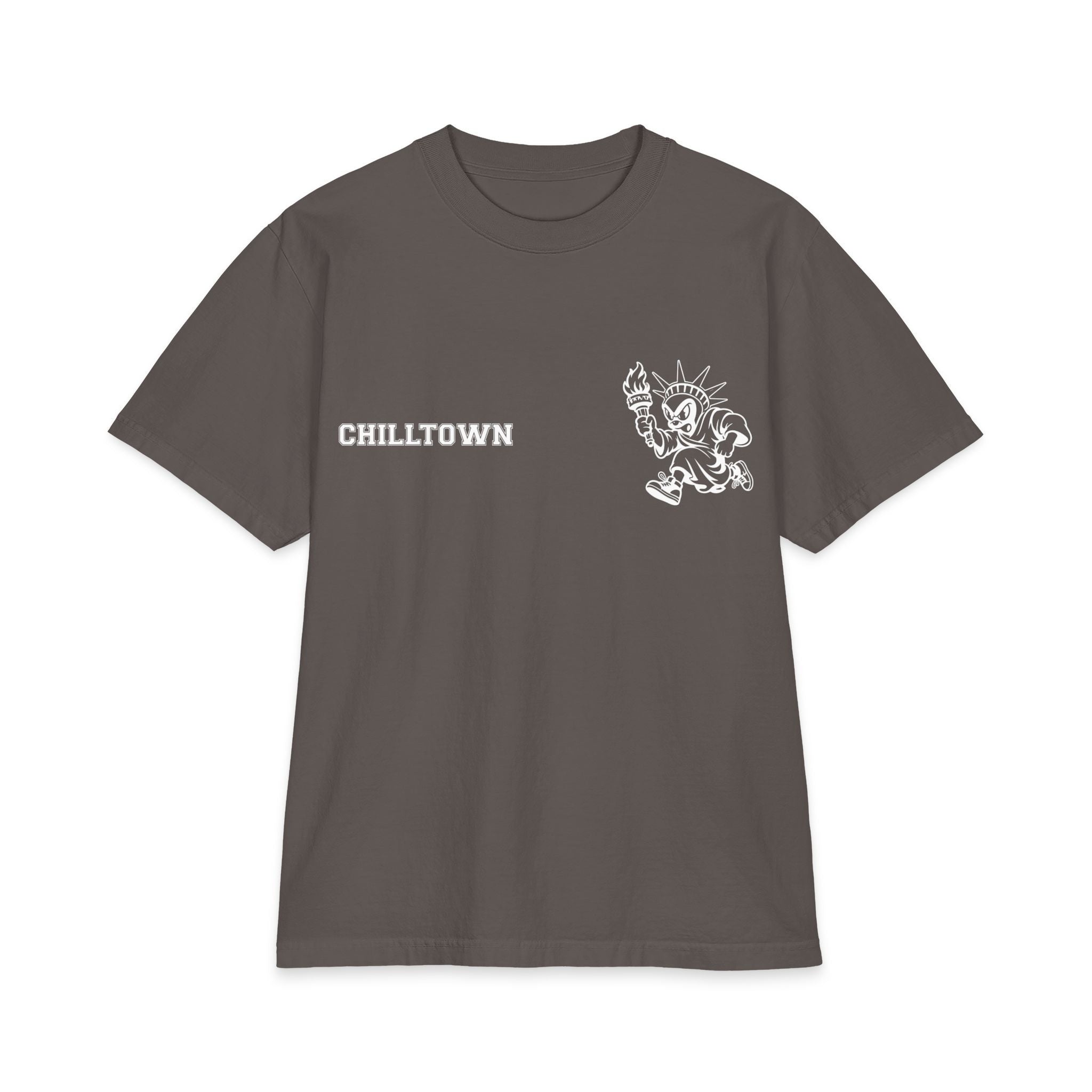 Chilltown Jersey City T‑Shirt — Retro Statue Mascot Graphic Tee