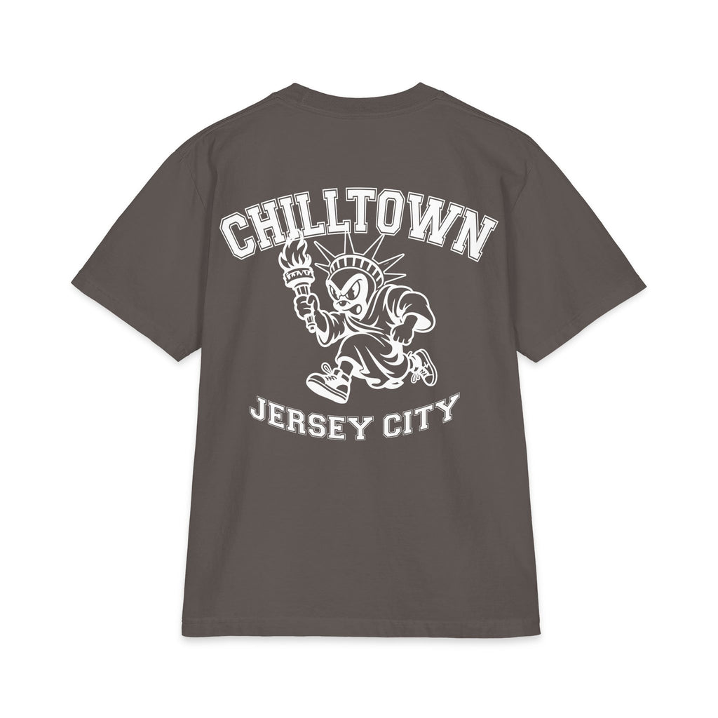 Chilltown Jersey City T‑Shirt — Retro Statue Mascot Graphic Tee