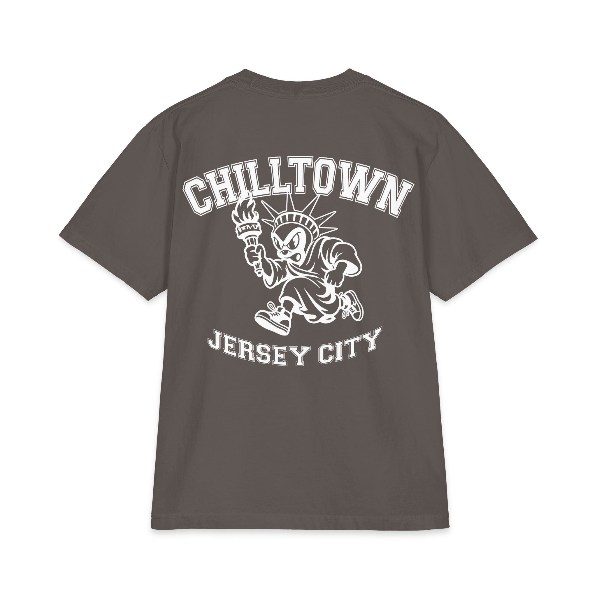 Chilltown Jersey City T‑Shirt — Retro Statue Mascot Graphic Tee